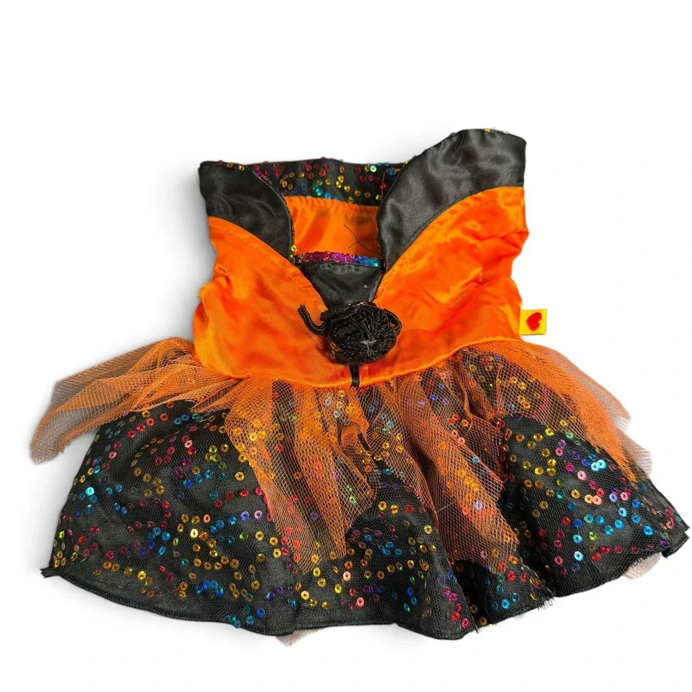 Build-A-Bear Workshop Halloween Spider Dress Orange Black Sequins Plush Outfit